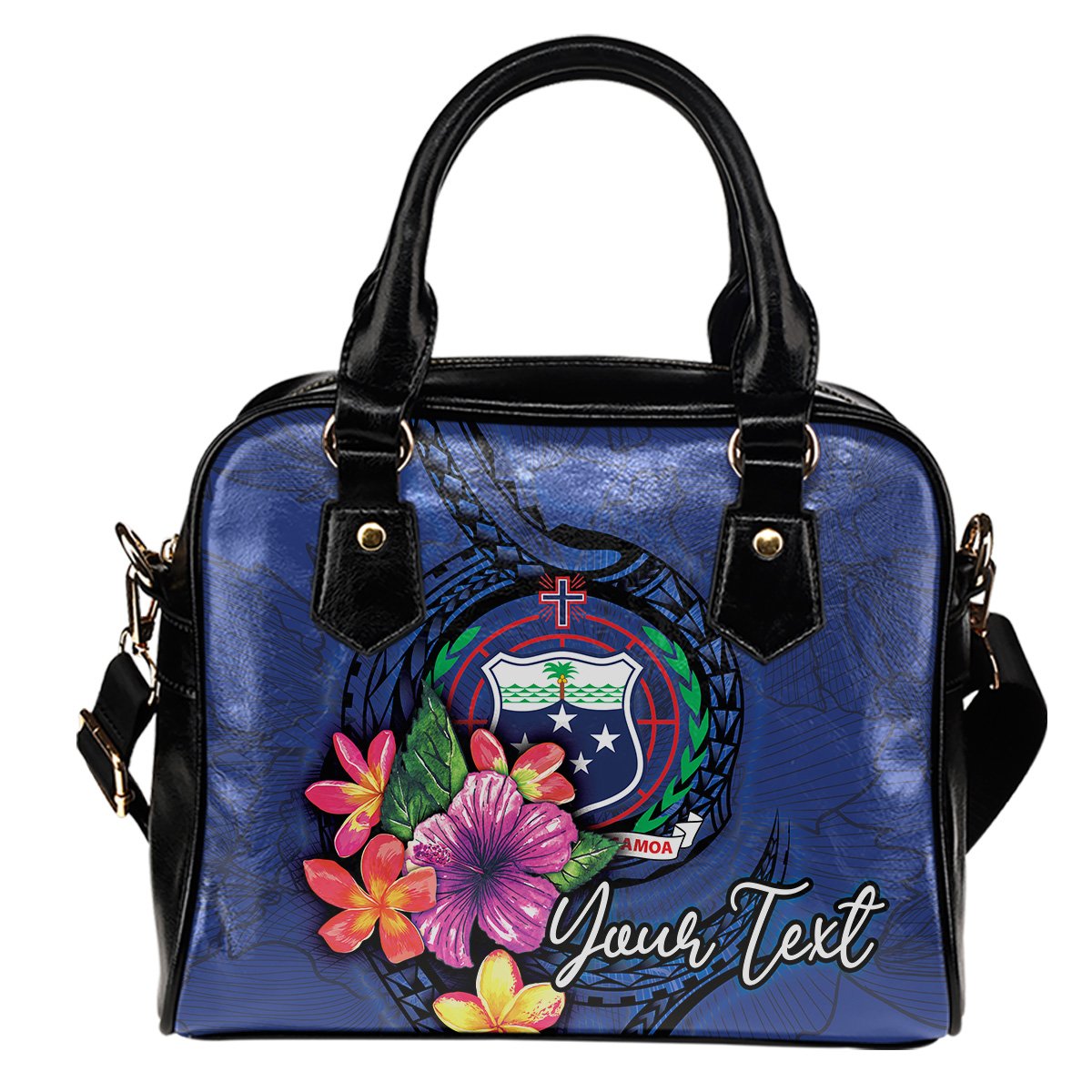 Samoa Polynesian Custom Personalised Shoulder Handbag - Floral With Seal Blue One Size Blue - Polynesian Pride