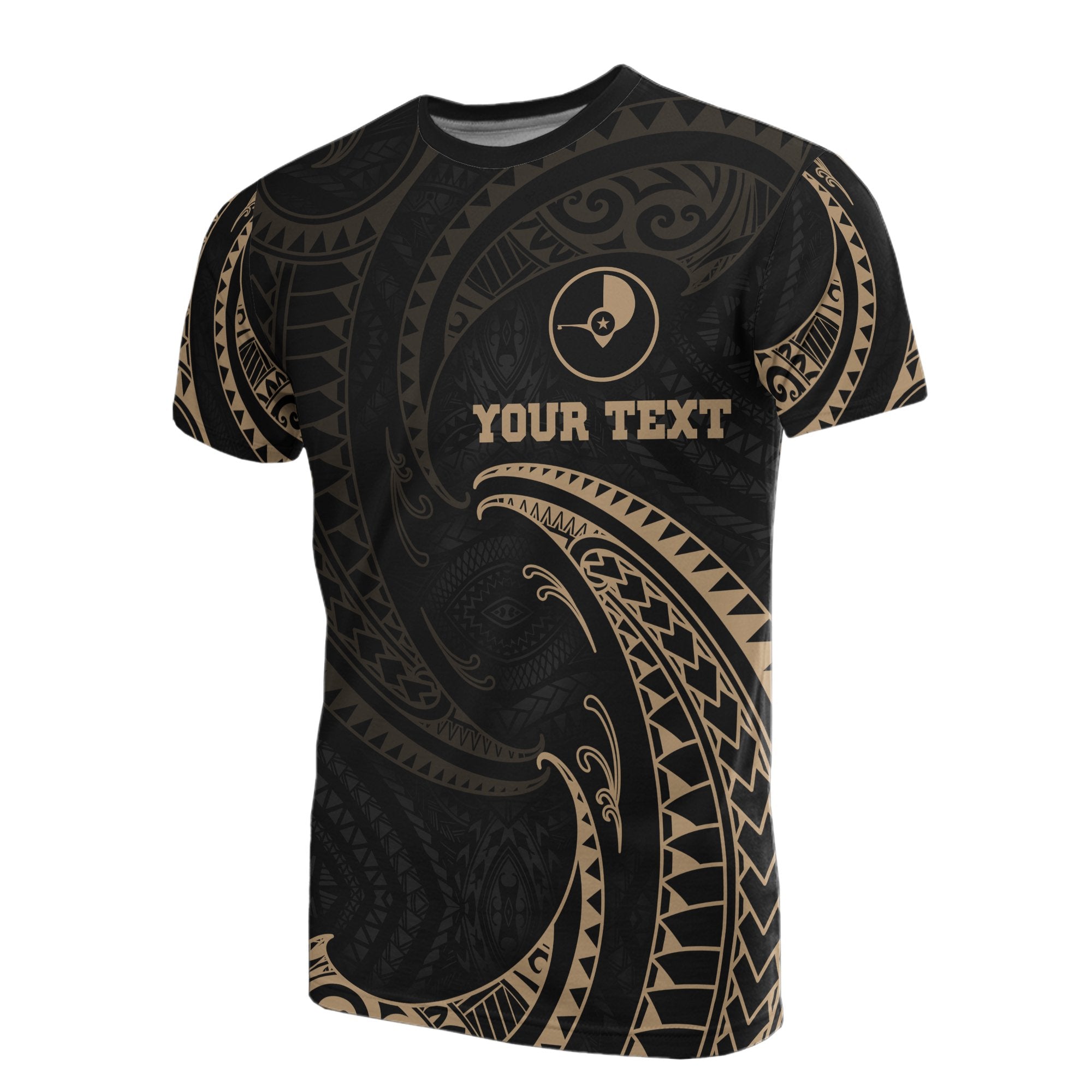 Yap Micronesia All Over Custom T Shirt Gold Tribal Wave Unisex Black - Polynesian Pride