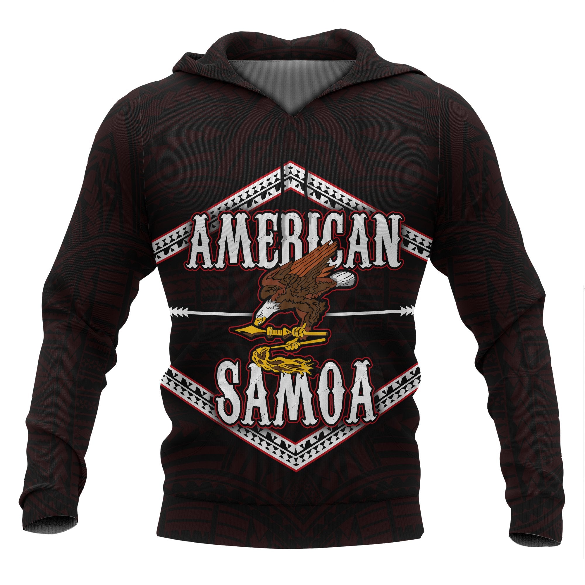 American Samoa Polynesian ll Over Hoodie Red Eagle Unisex Black - Red - Polynesian Pride