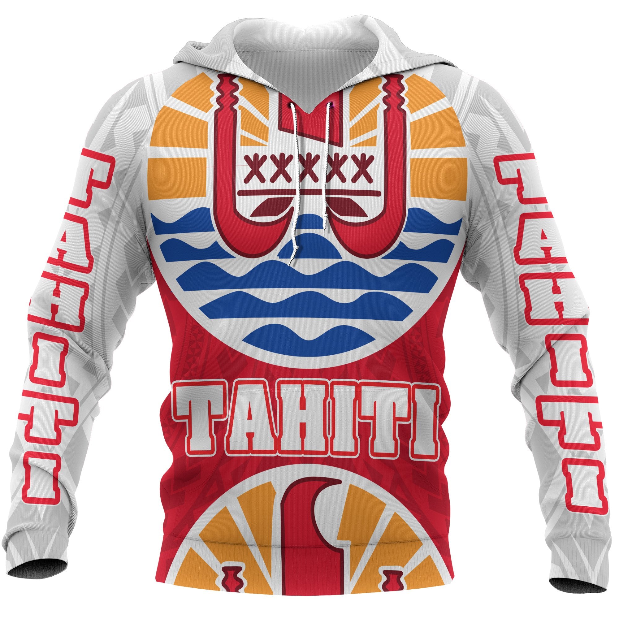 Tahiti All Over Hoodie Coat of Arm Unisex Red - Polynesian Pride