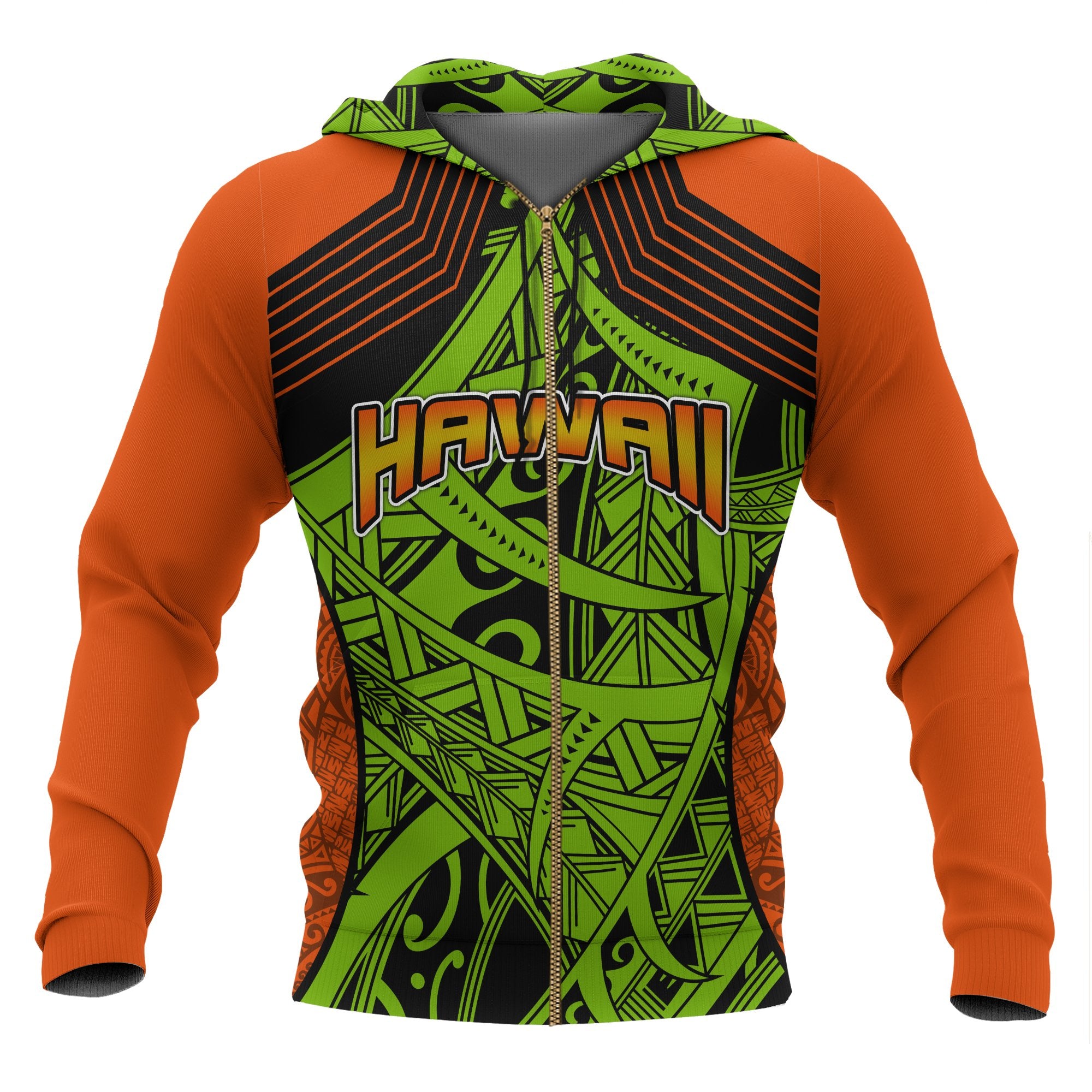 Polynesian Hawaii All Over Zip up Hoodie Tribal Wave Unisex Green - Polynesian Pride