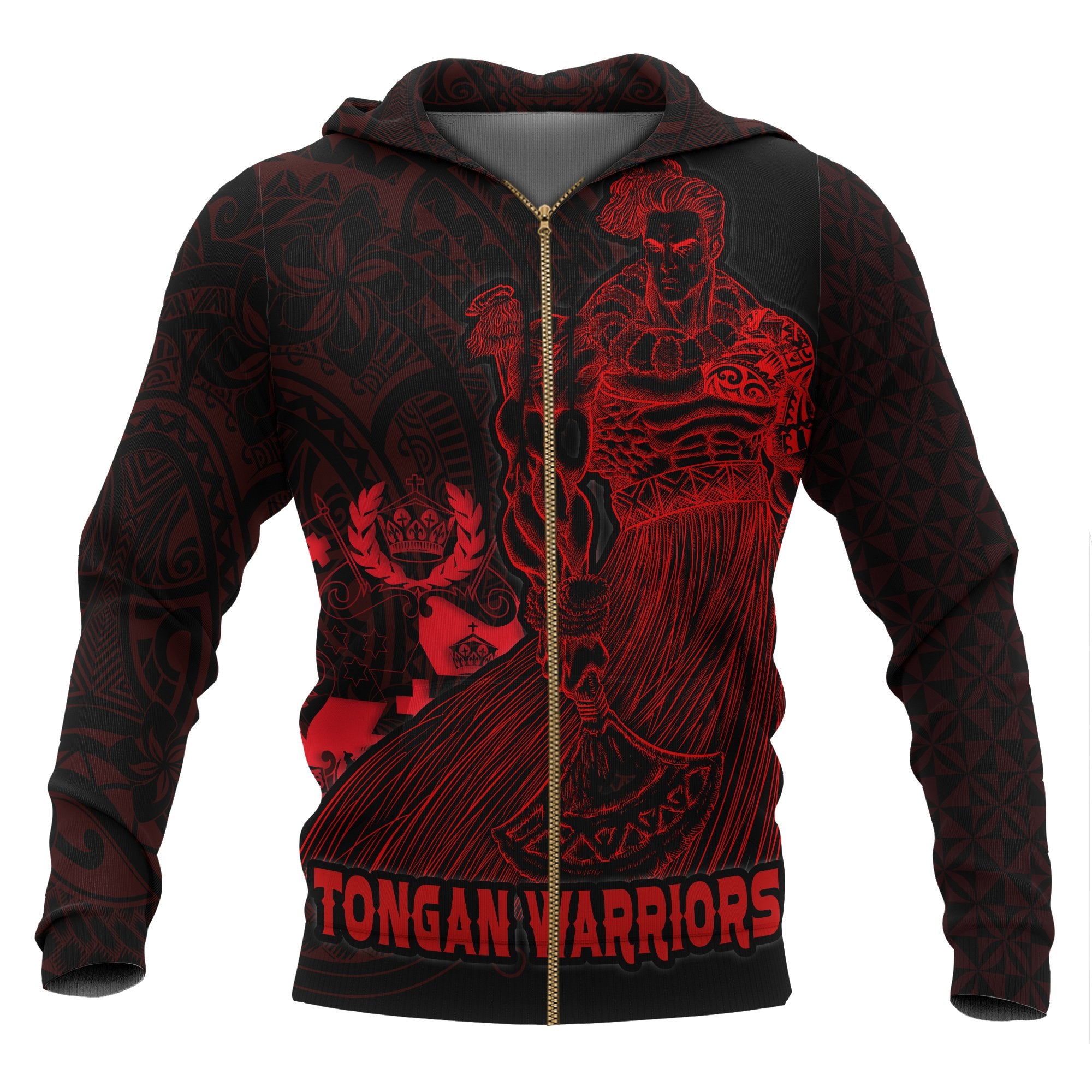 Tonga Polynesian All Over Zip up Hoodie Tongan Warriors Unisex Red - Polynesian Pride