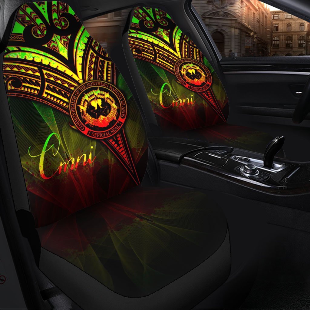 Northern Mariana Islands Car Seat Cover - Cross Style Reggae Color Universal Fit Black - Polynesian Pride