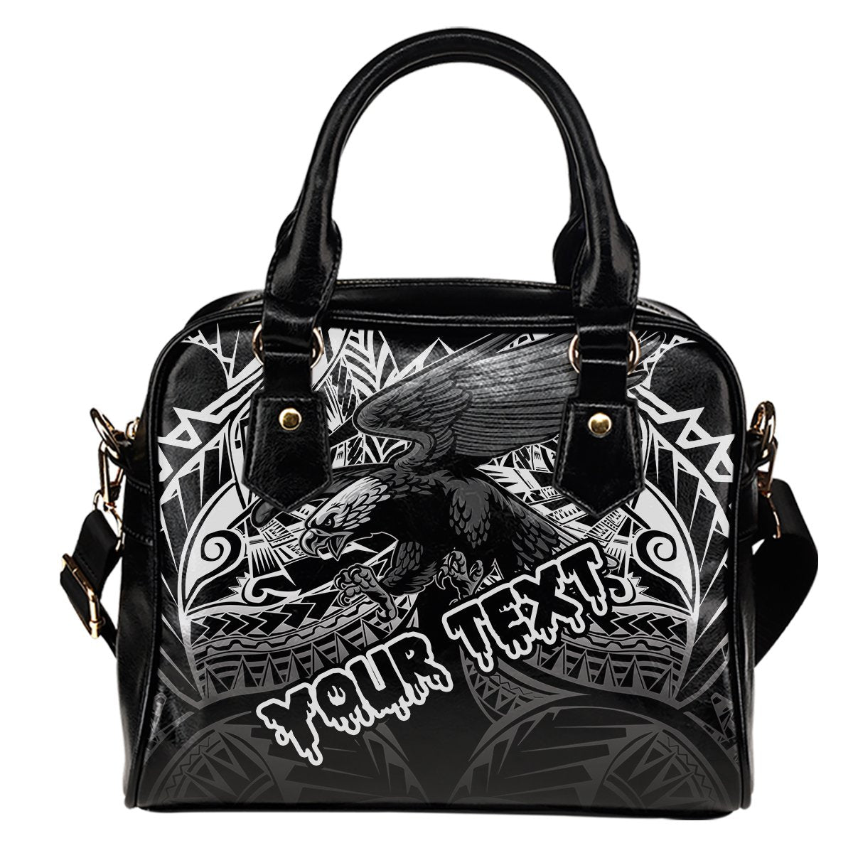 American Samoa Polynesian Custom Personalised Shoulder Handbag - Eagle Tribal Pattern One Size Black - Polynesian Pride