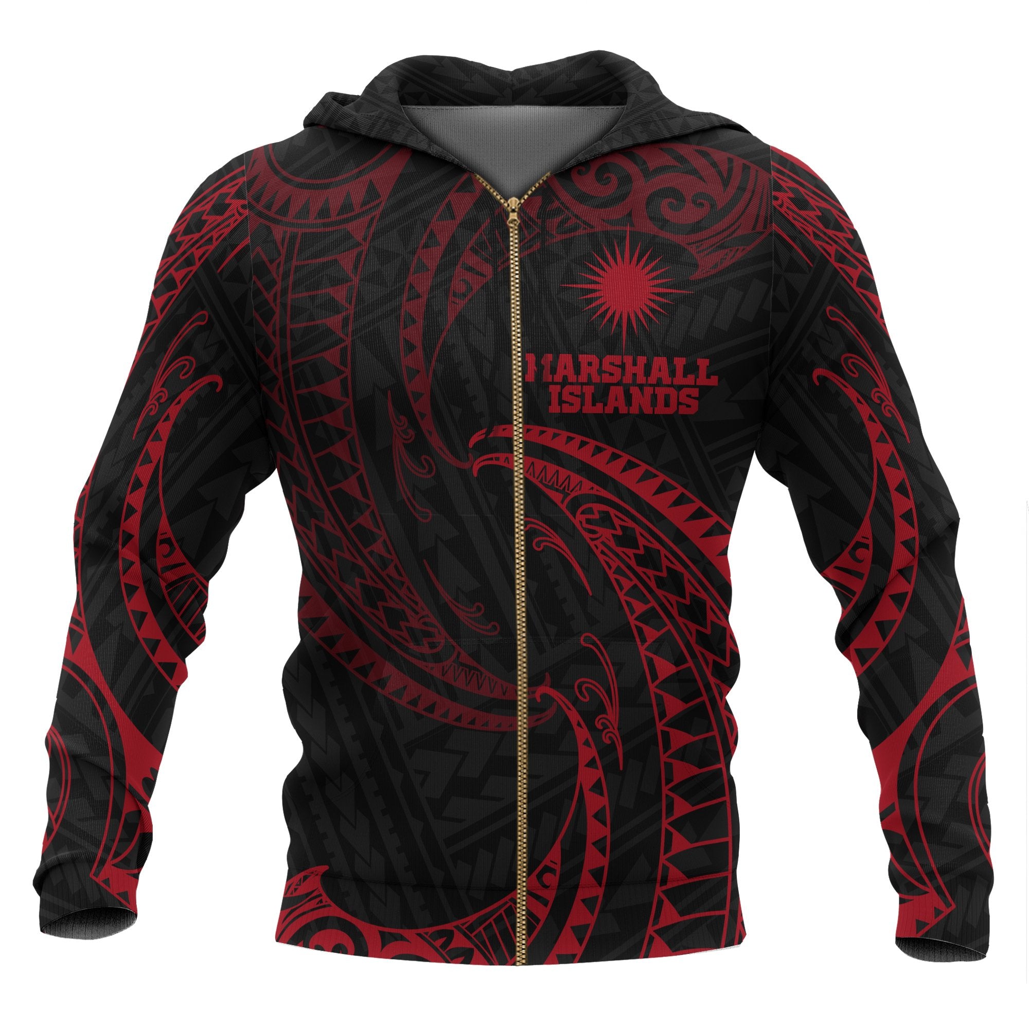 Marshall Islands Polynesian Zip up Hoodie Red Tribal Wave Unisex Red - Polynesian Pride