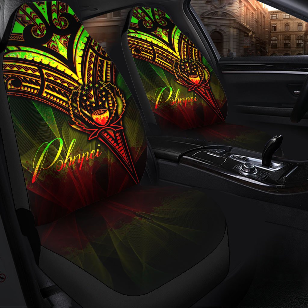 Pohnpei State Car Seat Cover - Cross Style Reggae Color Universal Fit Black - Polynesian Pride