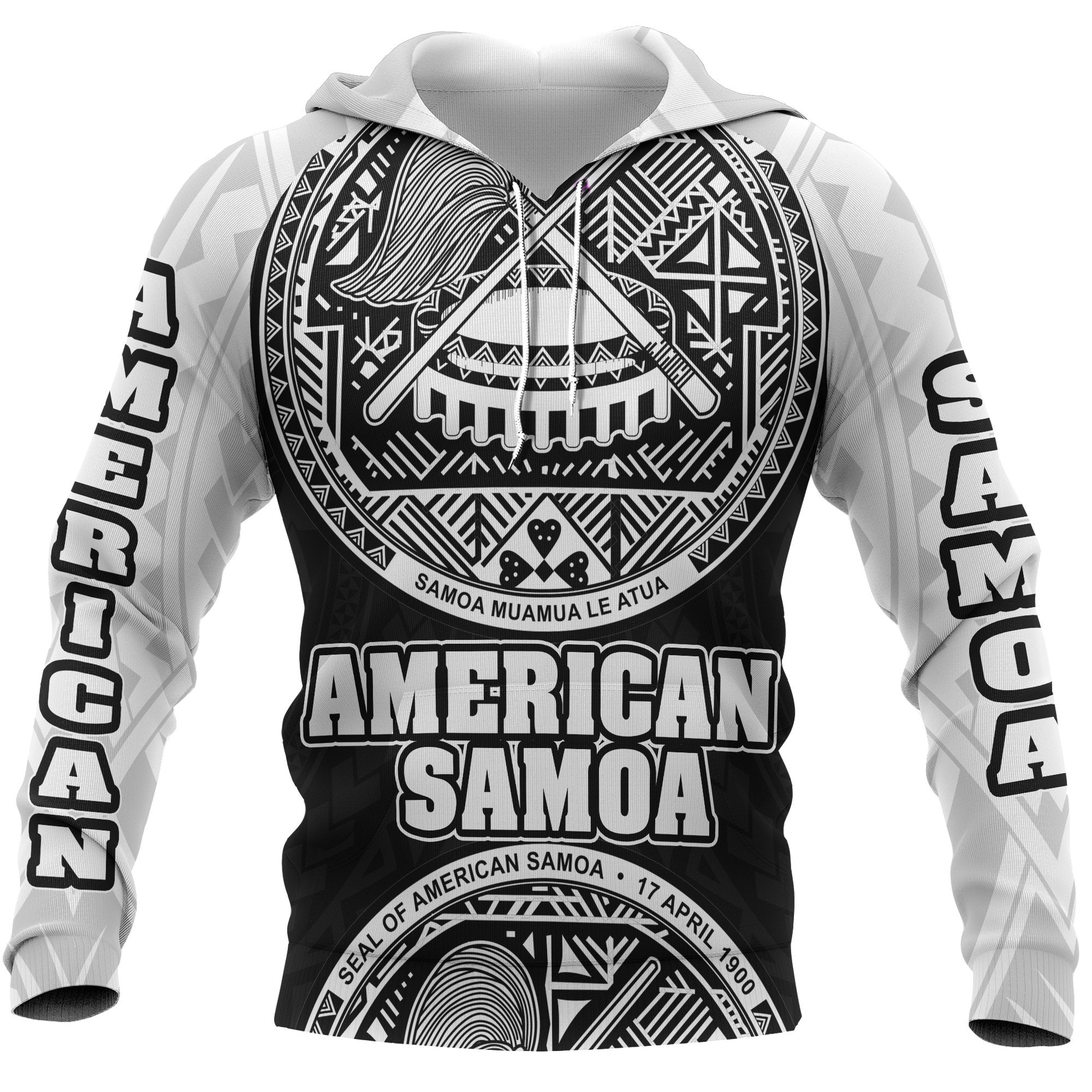 American Samoa All Over Hoodie Coat of Arm Unisex Black - Polynesian Pride