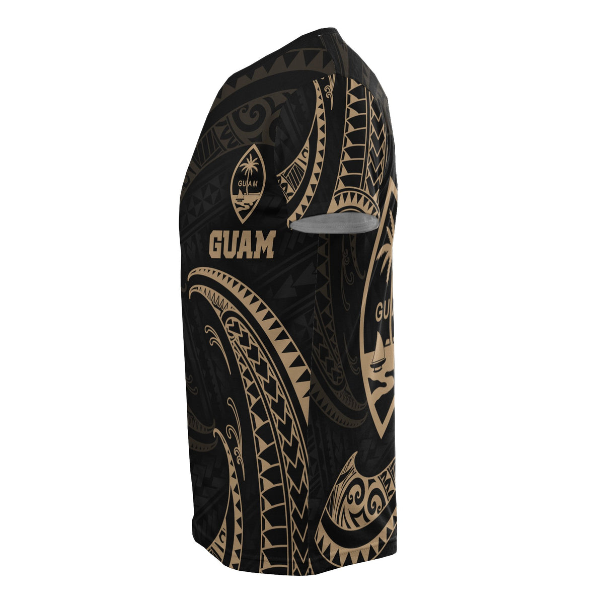 Guam Polynesian All Over T Shirt Gold Tribal Wave - Polynesian Pride