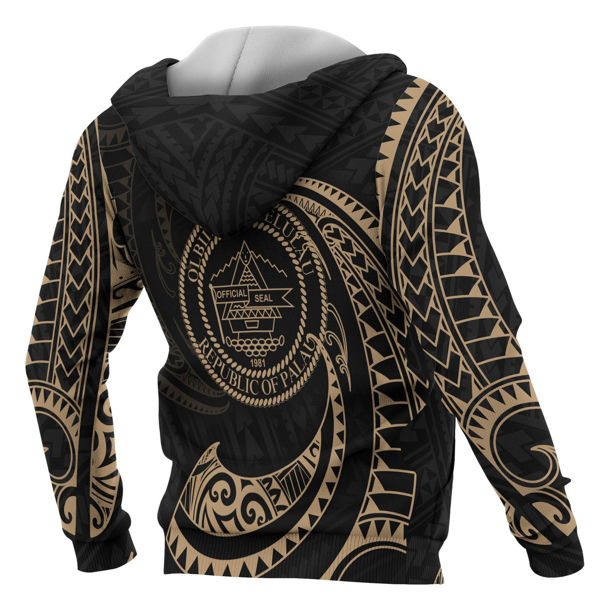 Palau Polynesian Hoodie Gold Tribal Wave - Polynesian Pride
