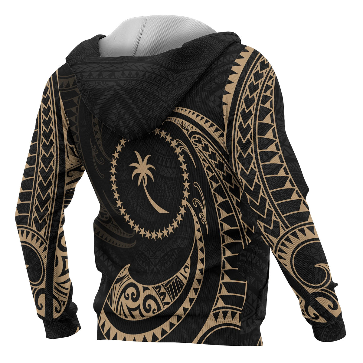 Chuuk Micronesia All Over Zip up Hoodie Gold Tribal Wave - Polynesian Pride