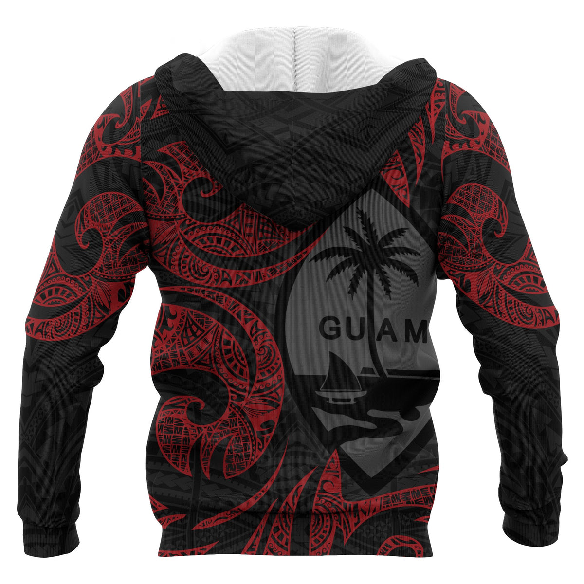 Guam Polynesian ll Over Hoodie Red Tribal - Polynesian Pride