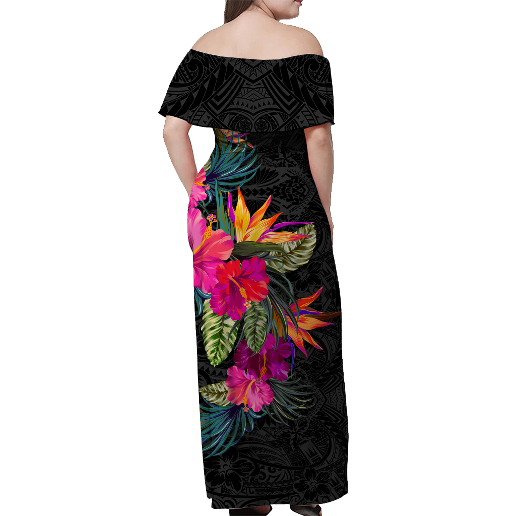Northern Mariana Islands Hibiscus Polynesian Tribal Women Off Shoulder Long Dress - LT12 - Polynesian Pride