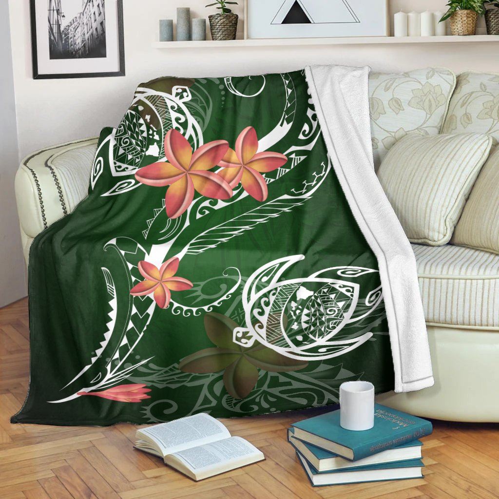 Hawaii Turtle Plumeria Polynesian Premium Blanket - Luck Style - AH White - Polynesian Pride