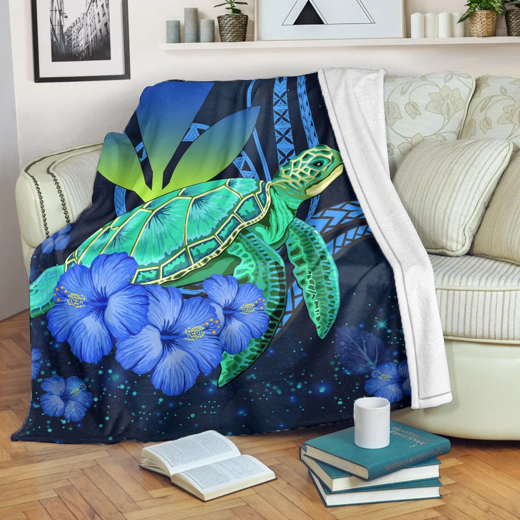 Hawaii Turtle Hibiscus Polynesian Premium Blanket - Jade Stone - AH White - Polynesian Pride