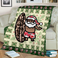 Hawaiian Quilt Christmas - Santa Claus Surf Premium Blanket - AH - Polynesian Pride
