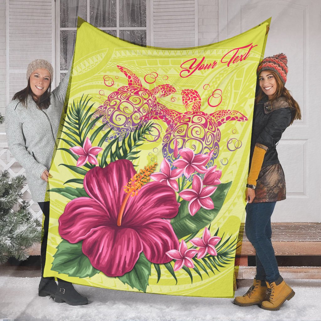 Personalized Hawaii Turtle Hibiscus Flower Polynesian Premium Blanket - Dulcie Style - AH - Polynesian Pride