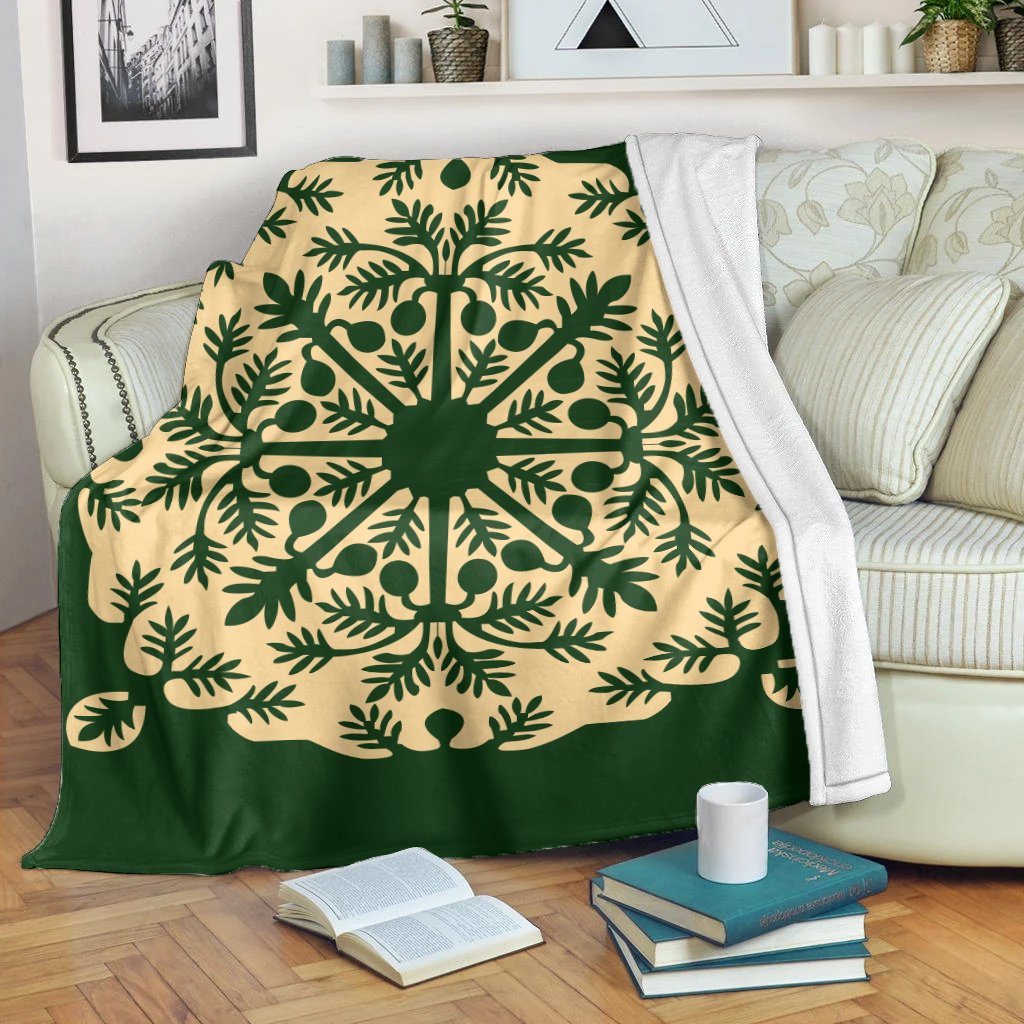 Hawaiian Quilt Alpinia Purpurata Premium Blanket - AH White - Polynesian Pride