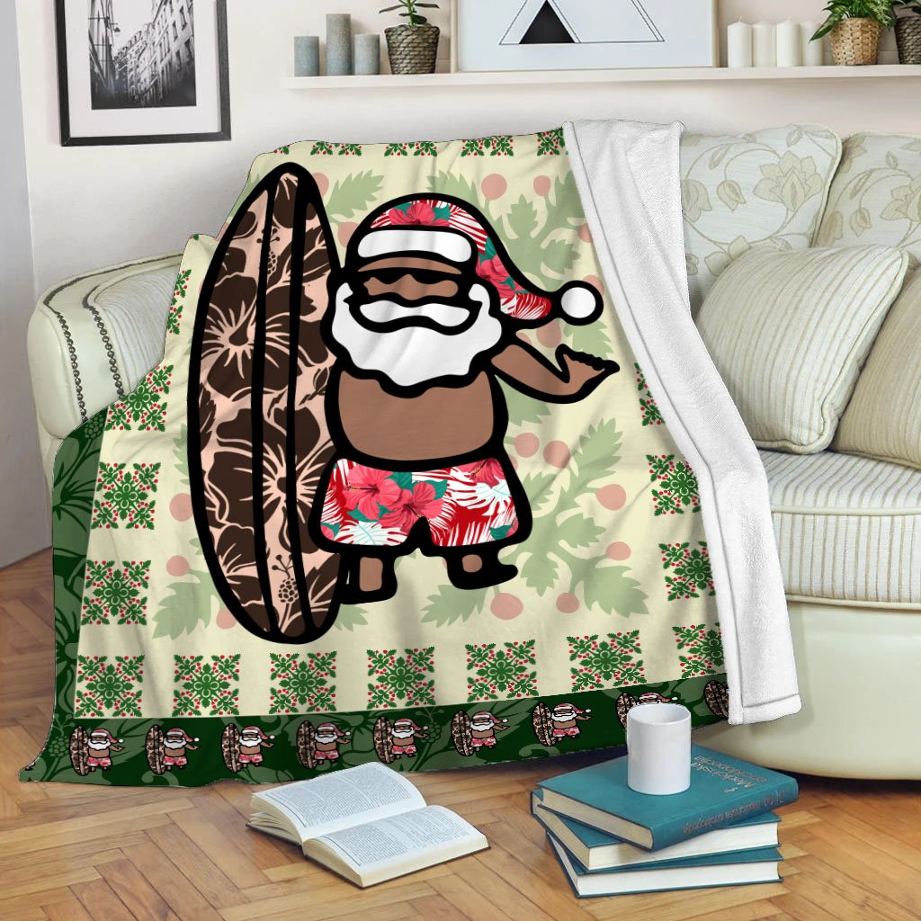 Hawaiian Quilt Christmas - Santa Claus Surf Premium Blanket - AH White - Polynesian Pride