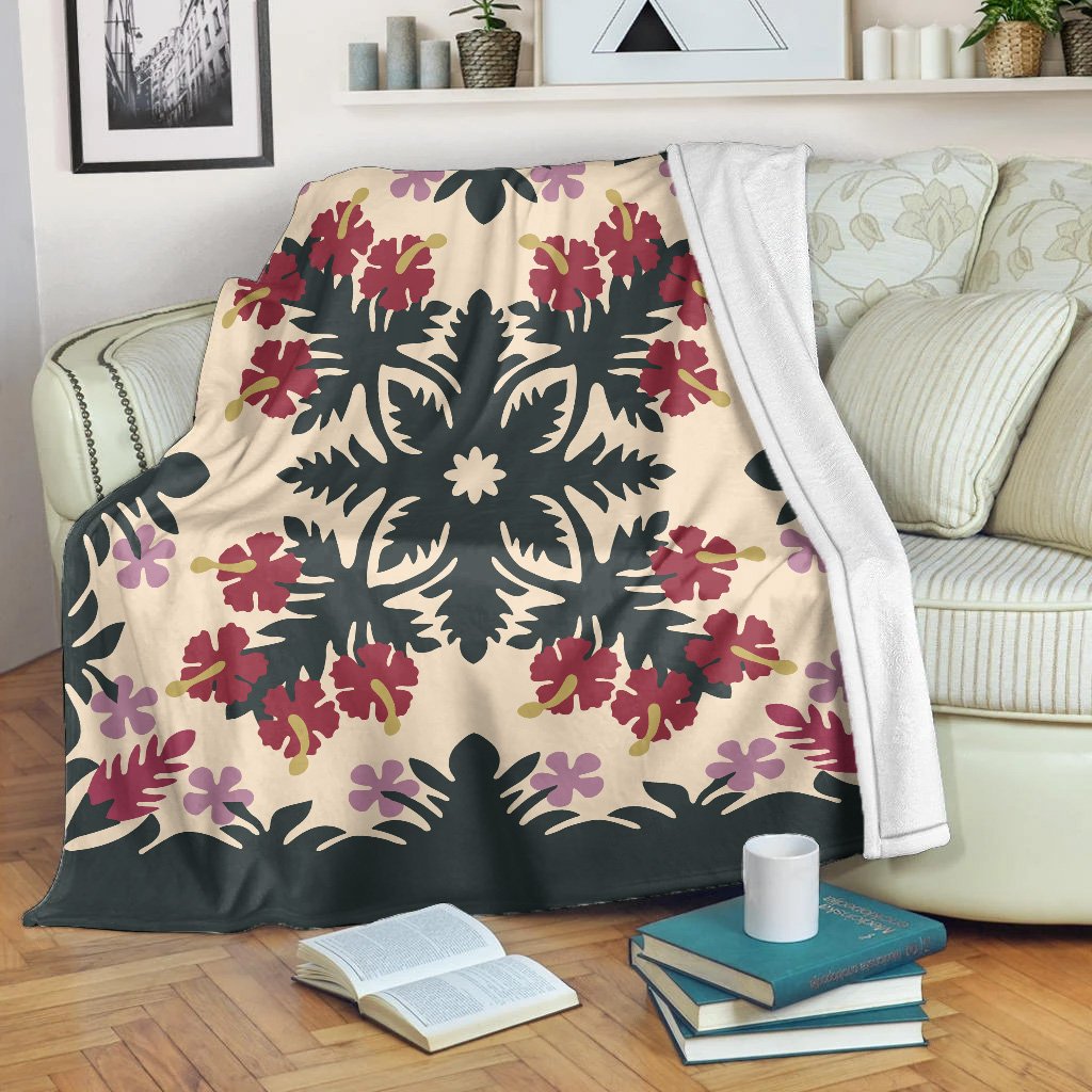 Hawaii Blanket - Ginger Hibiscus Plumeria Quilting Premium Blanket - AH White - Polynesian Pride