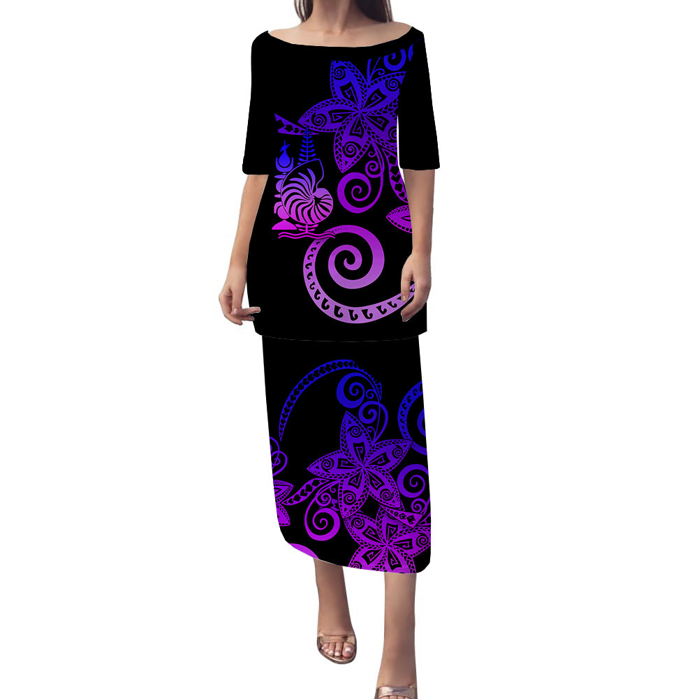 New Caledonia Polynesian Tribal Puletasi Dress - LT12 Long Dress Black - Polynesian Pride