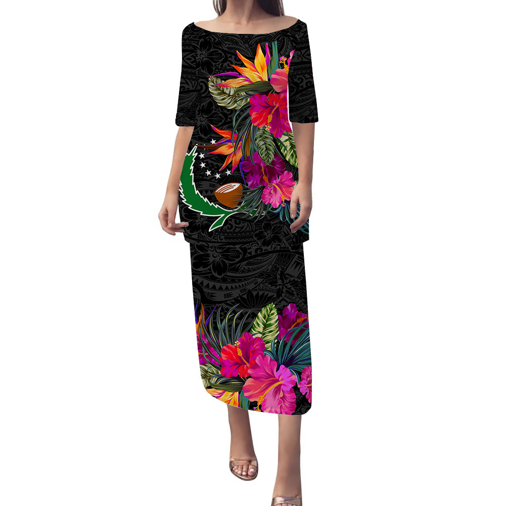 Pohnpei Polynesian Tribal Puletasi Dress - LT12 Long Dress Black - Polynesian Pride