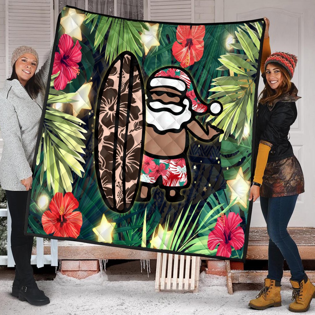 Hawaii Santa Claus Surf Christmas Pattern Premium Quilt - AH - Polynesian Pride