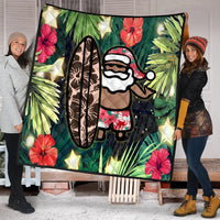 Hawaii Santa Claus Surf Christmas Pattern Premium Quilt - AH - Polynesian Pride