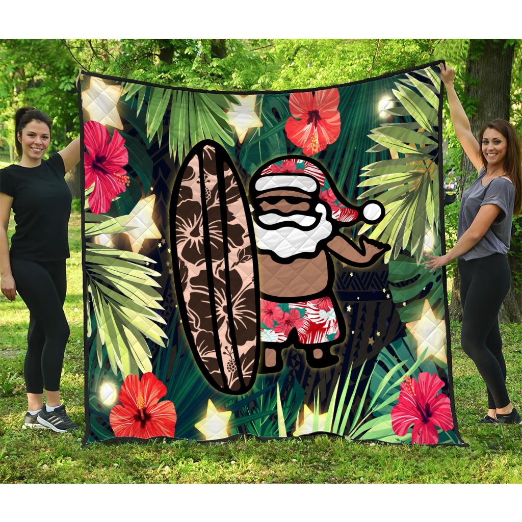 Hawaii Santa Claus Surf Christmas Pattern Premium Quilt - AH - Polynesian Pride