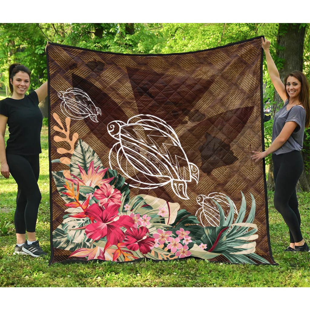 Kanaka Turtle Tropical Knit Background Premium Quilt - AH Brown - Polynesian Pride