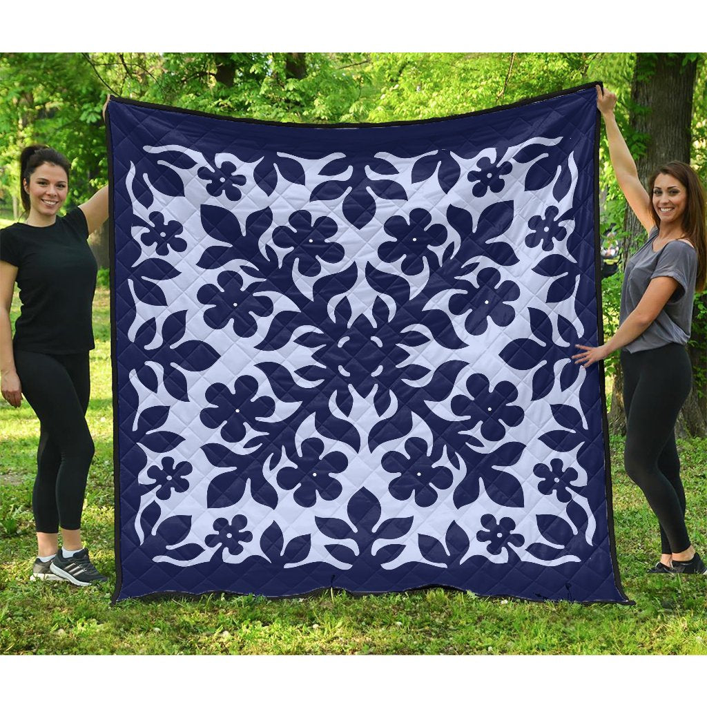 Hawaii Plumeria Quilting Premium Quilt - AH Blue - Polynesian Pride