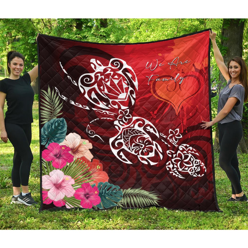 Hawaii Turtle Family Premium Quilt - We Are Family - AH Red - Polynesian Pride