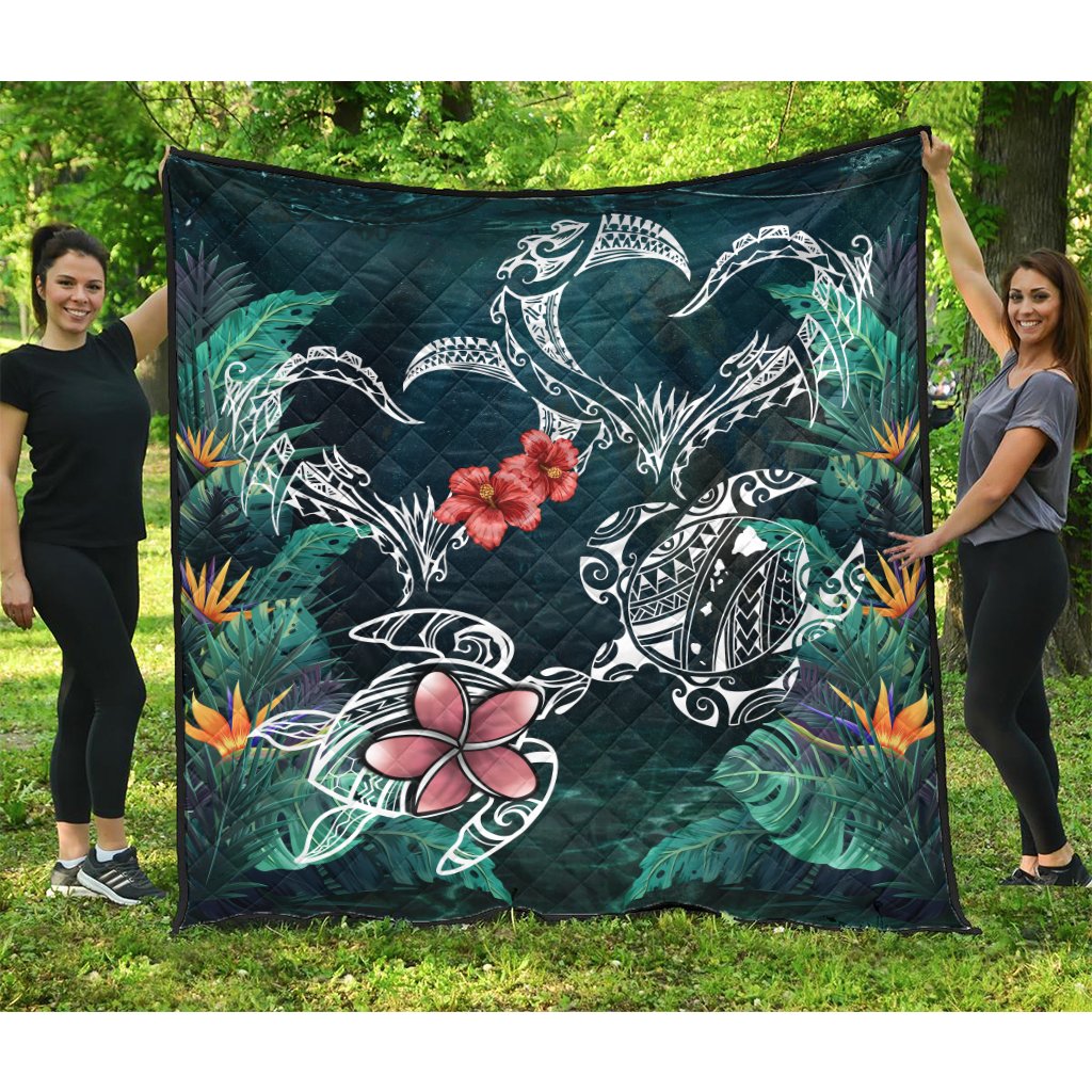 Hawaii Turtle Tropical Premium Quilt - Heart Polynesian - AH Blue - Polynesian Pride