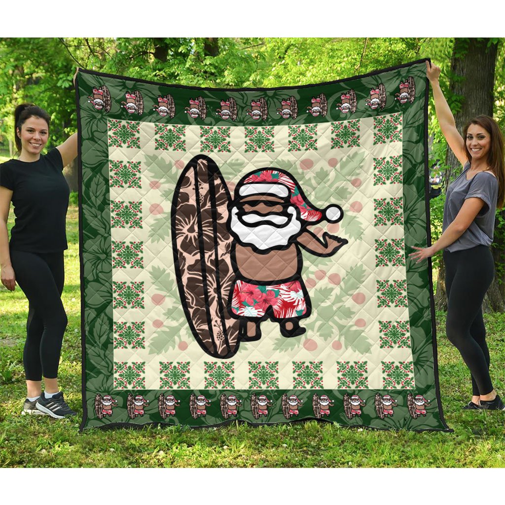 Hawaiian Quilt Christmas - Santa Claus Surf Premium Quilt - AH Green - Polynesian Pride