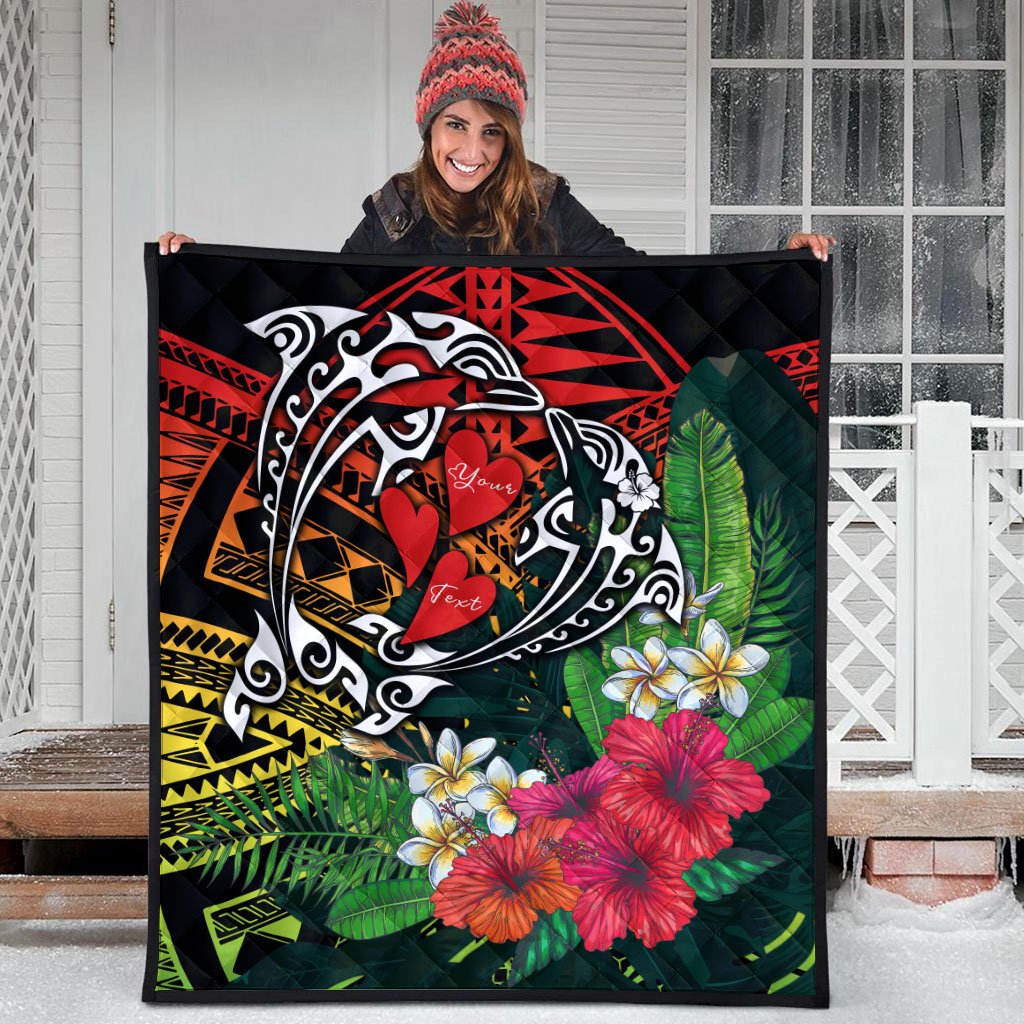 Hawaii Dophin Couple Love Polynesian Flower Premium Quilt - AH - Polynesian Pride