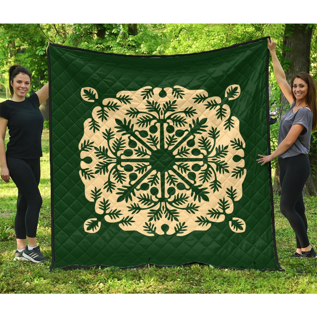 Hawaiian Quilt Alpinia Purpurata Premium Quilt - AH Green - Polynesian Pride