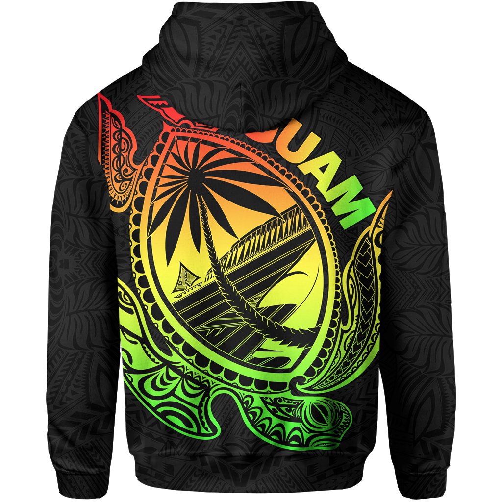 Guam Zip Hoodie Rugby Version Turtle Polynesian Rasta - Polynesian Pride