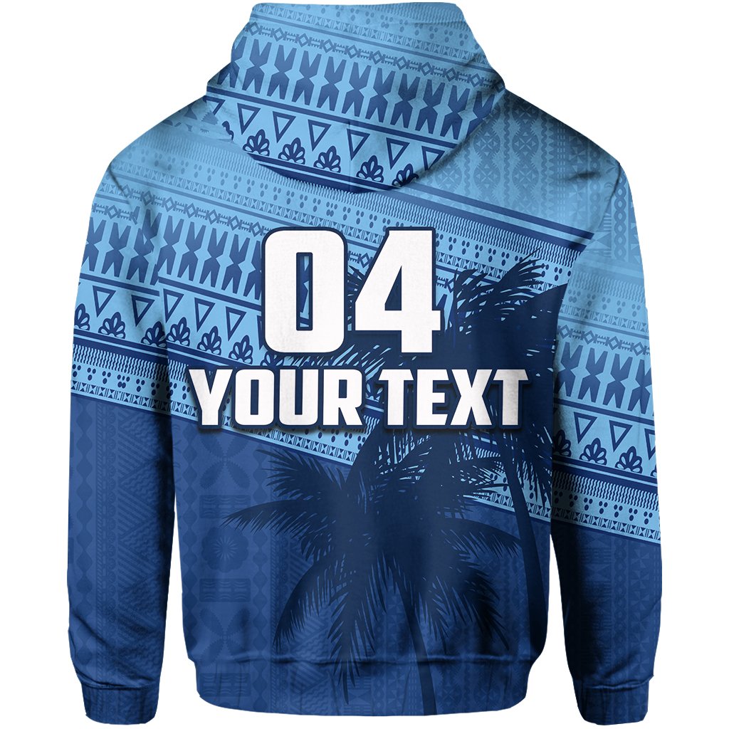 Custom Fiji Rugby Makare and Tapa Patterns Hoodie Blue - Polynesian Pride