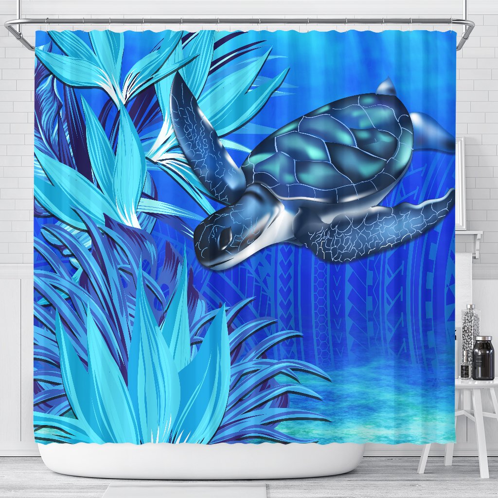 Hawaii Blue Turtle Paradise Shower Curtain - Breath Ocean - AH 177 x 172 (cm) Blue - Polynesian Pride