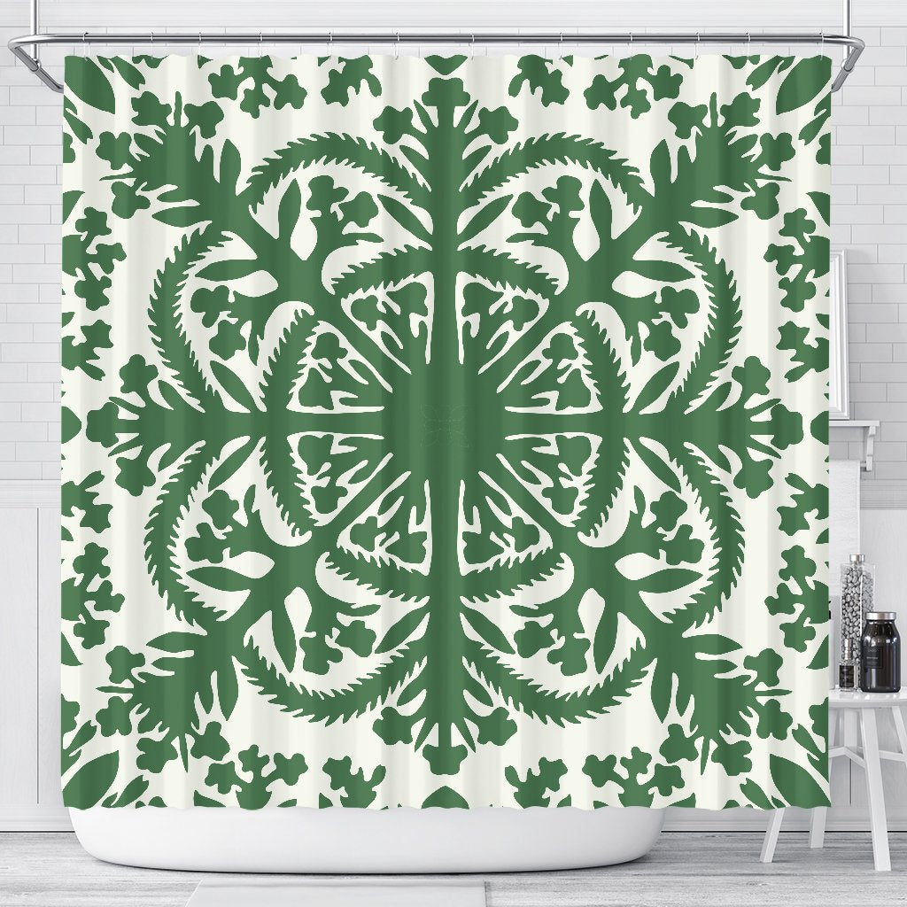 Hawaii White Ginger Quilting Shower Curtain - AH 177 x 172 (cm) Green - Polynesian Pride