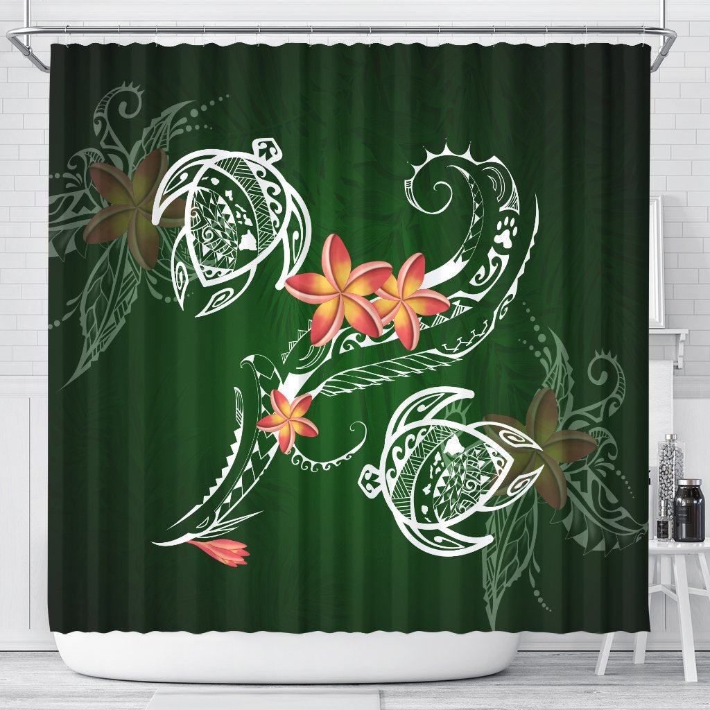 Hawaii Turtle Plumeria Polynesian Shower Curtain - Luck Style - AH 177 x 172 (cm) Green - Polynesian Pride