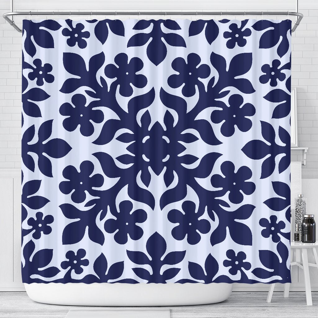 Hawaii Plumeria Quilting Shower Curtain - AH 177 x 172 (cm) Blue - Polynesian Pride