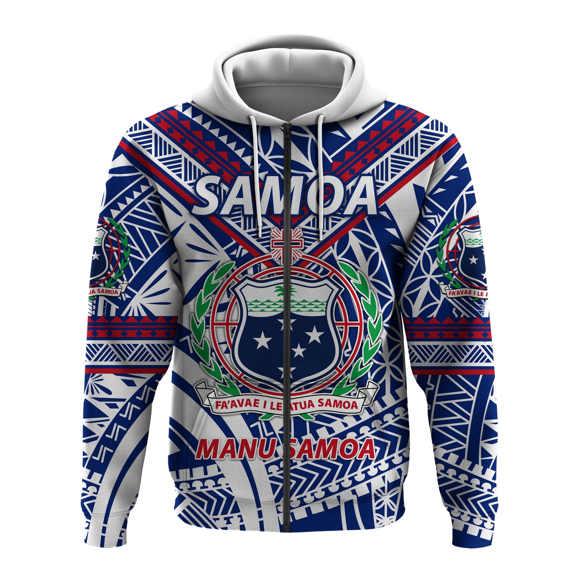 Custom Manu Samoa Hoodie Samoa Simple Rugby Custom Text and Number (Zip) Unisex Blue - Polynesian Pride