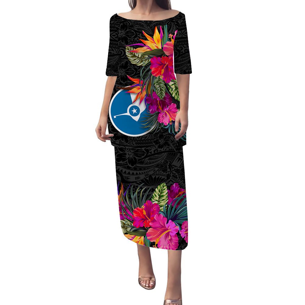 Yap Hibiscus Polynesian Tribal Puletasi Dress - LT12 Long Dress Black - Polynesian Pride