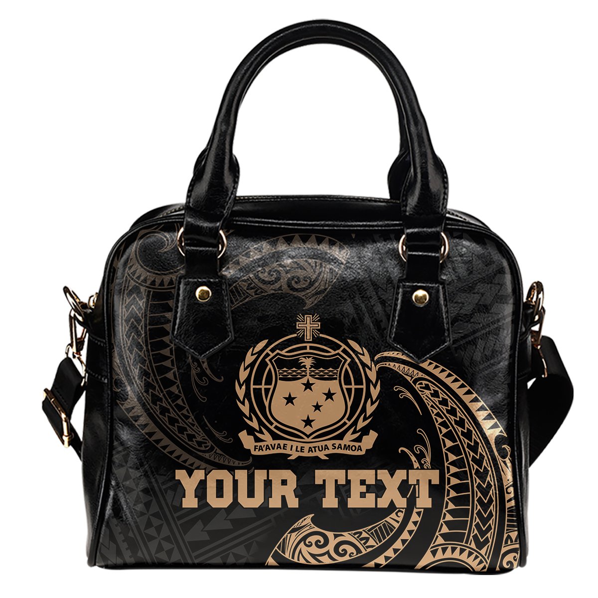 Samoa Polynesian Custom Personalised Shoulder Handbag - Gold Tribal Wave One Size Black - Polynesian Pride