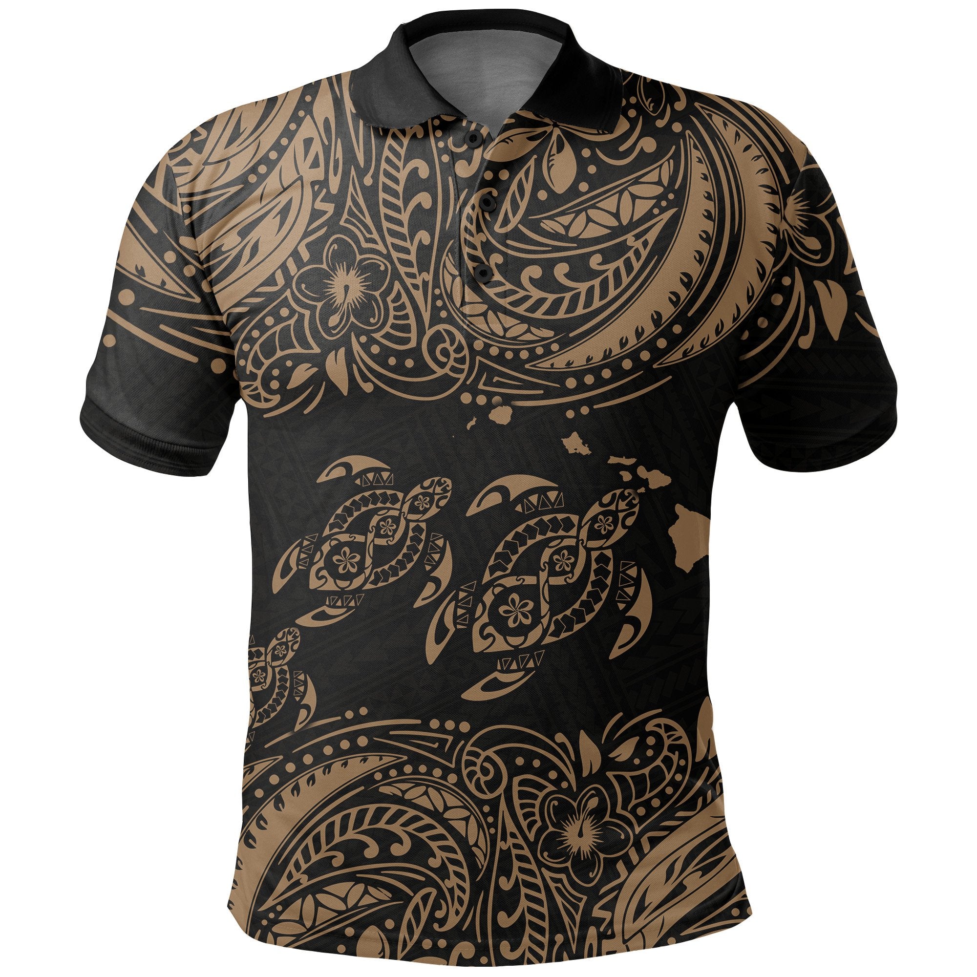 Hawaii Polo Shirt Polynesian Gold Sea Turtle Unisex Black - Gold - Polynesian Pride