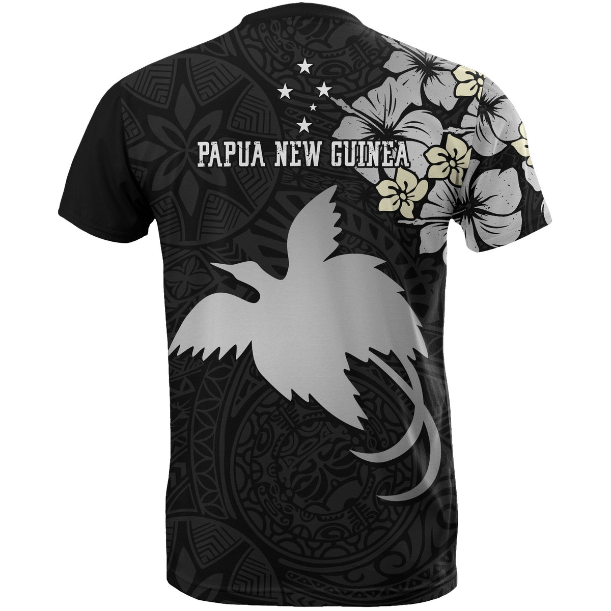 Papua New Guinea T Shirts Papua New Guinea Gray Flag Hibiscus - Polynesian Pride