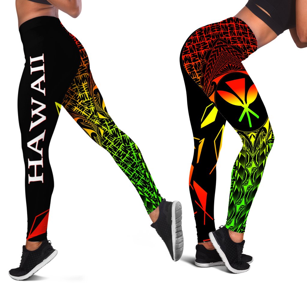 Hawaii Women's Leggings- Kanaka Maoli Rocket Style (Reggae) Black - Polynesian Pride