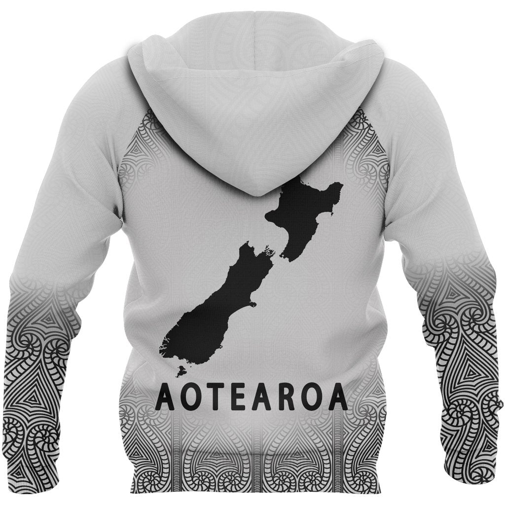 Aotearoa Maori Hoodie Silver Fern Map - Polynesian Pride