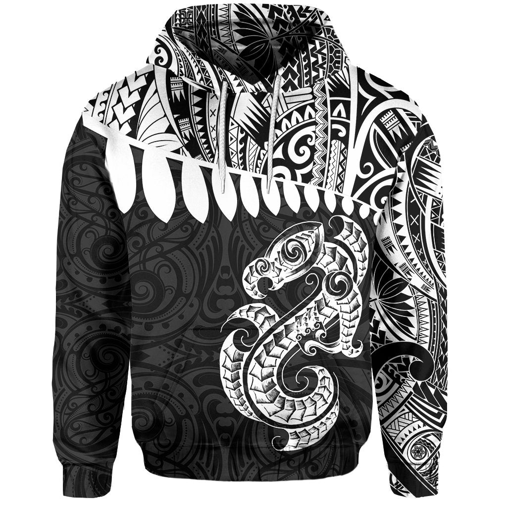 Aotearoa Hoodie Maori Manaia Pullover Hoodie Unisex Black - Polynesian Pride