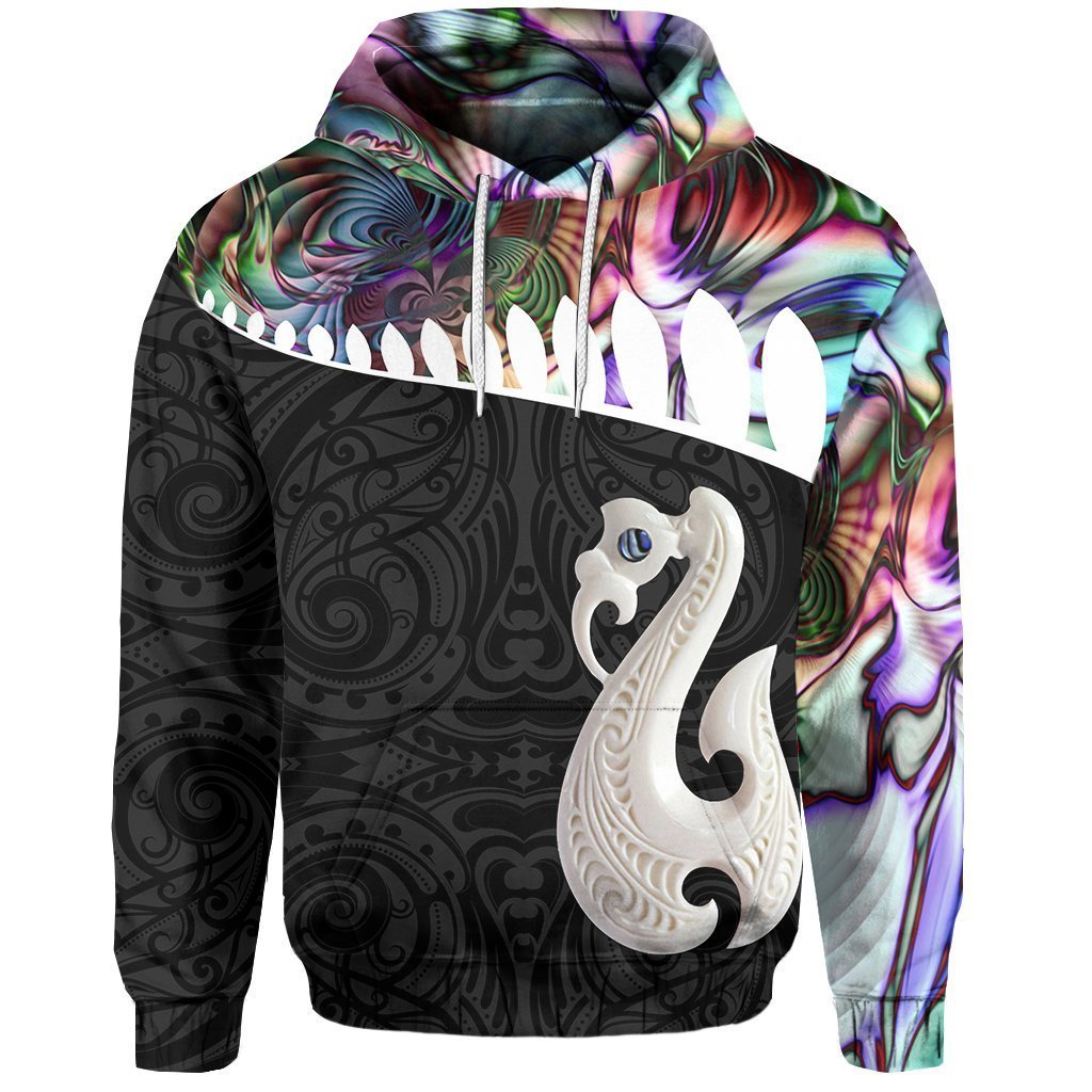 Aotearoa Hoodie, Maori Manaia Paua Shell Pullover Hoodie Unisex Black - Polynesian Pride